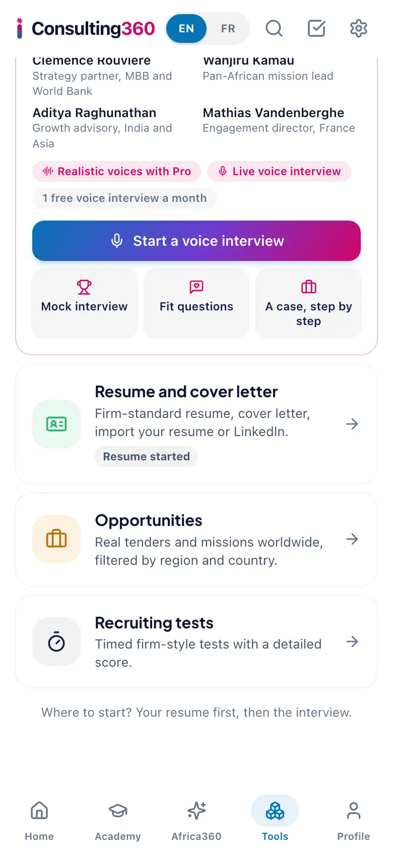 Interviews & career
