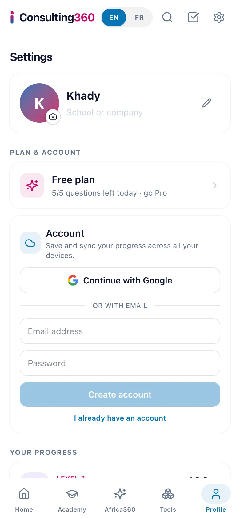 Account, sync and privacy
