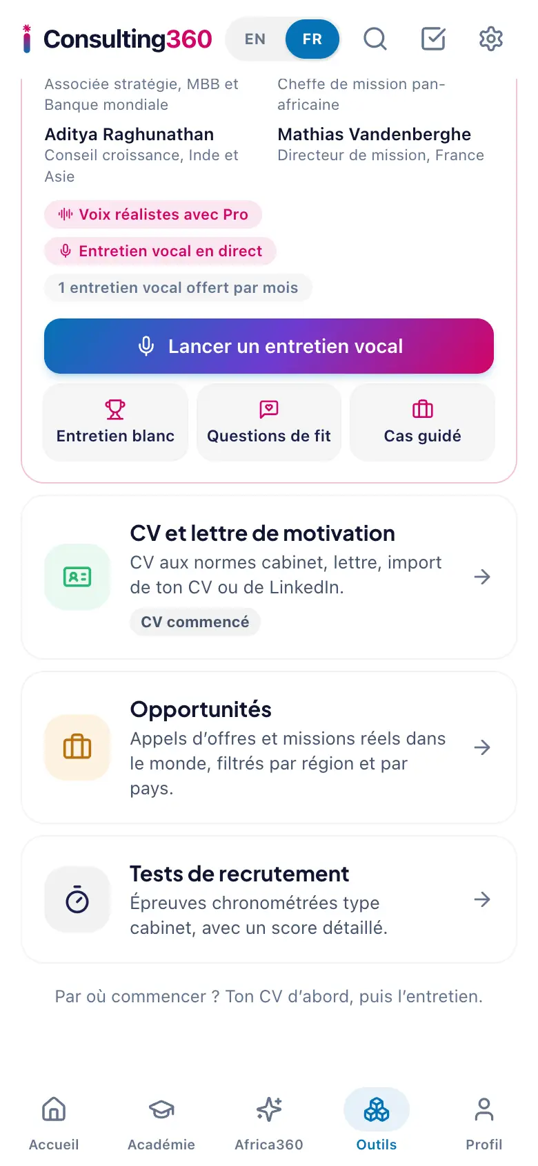 Entretiens et carrière