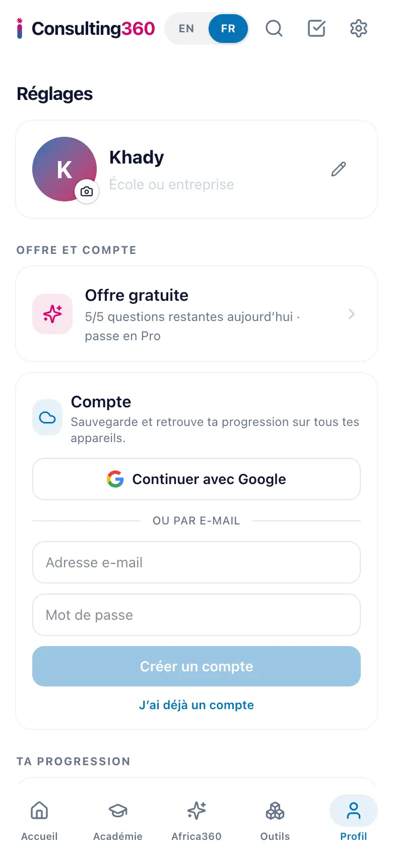Compte, synchro et confidentialité