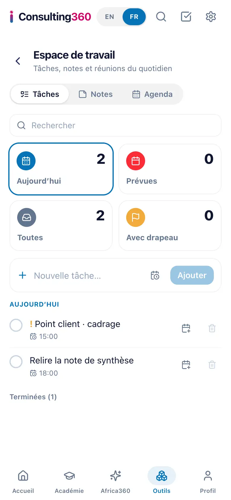 Missions et espace de travail